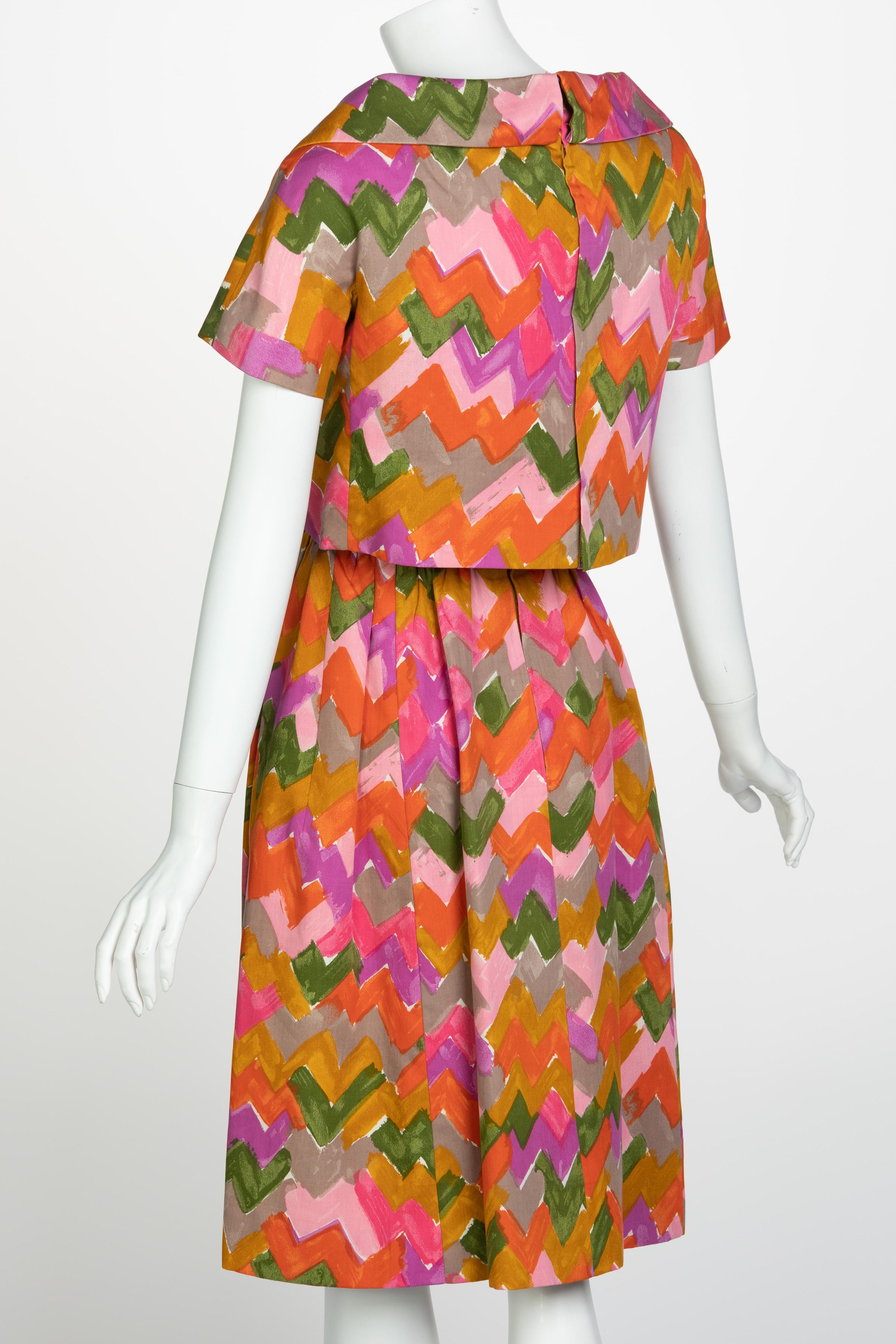 Women's or Men's Christian Dior Demi-Couture Colorful Chevron Tailored Belted Dress, 1950s