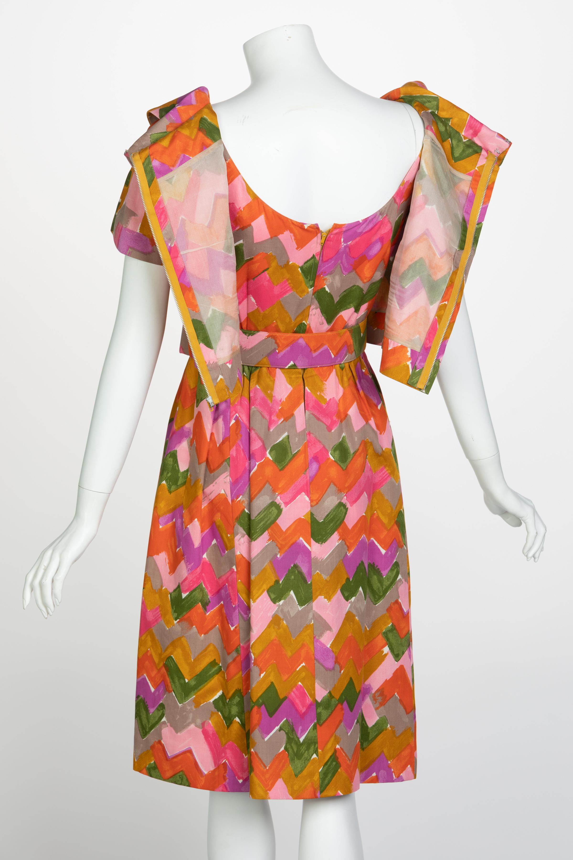 Christian Dior Demi-Couture Colorful Chevron Tailored Belted Dress, 1950s 3
