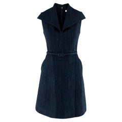 Christian Dior Denim Blue Linen Blend Belted Midi Dress, US size 4