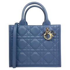 Christian Dior Denim Blue Macrocannage Calfskin Leather Small Dior Book Tote Bag