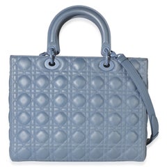 Christian Dior Denim Blue Ultra Matte Calfskin Cannage Large Lady Dior