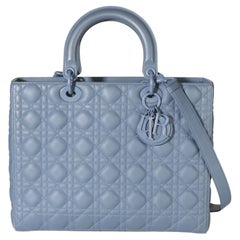 Christian Dior Denim Blue Ultra Matte Calfskin Cannage Large Lady Dior