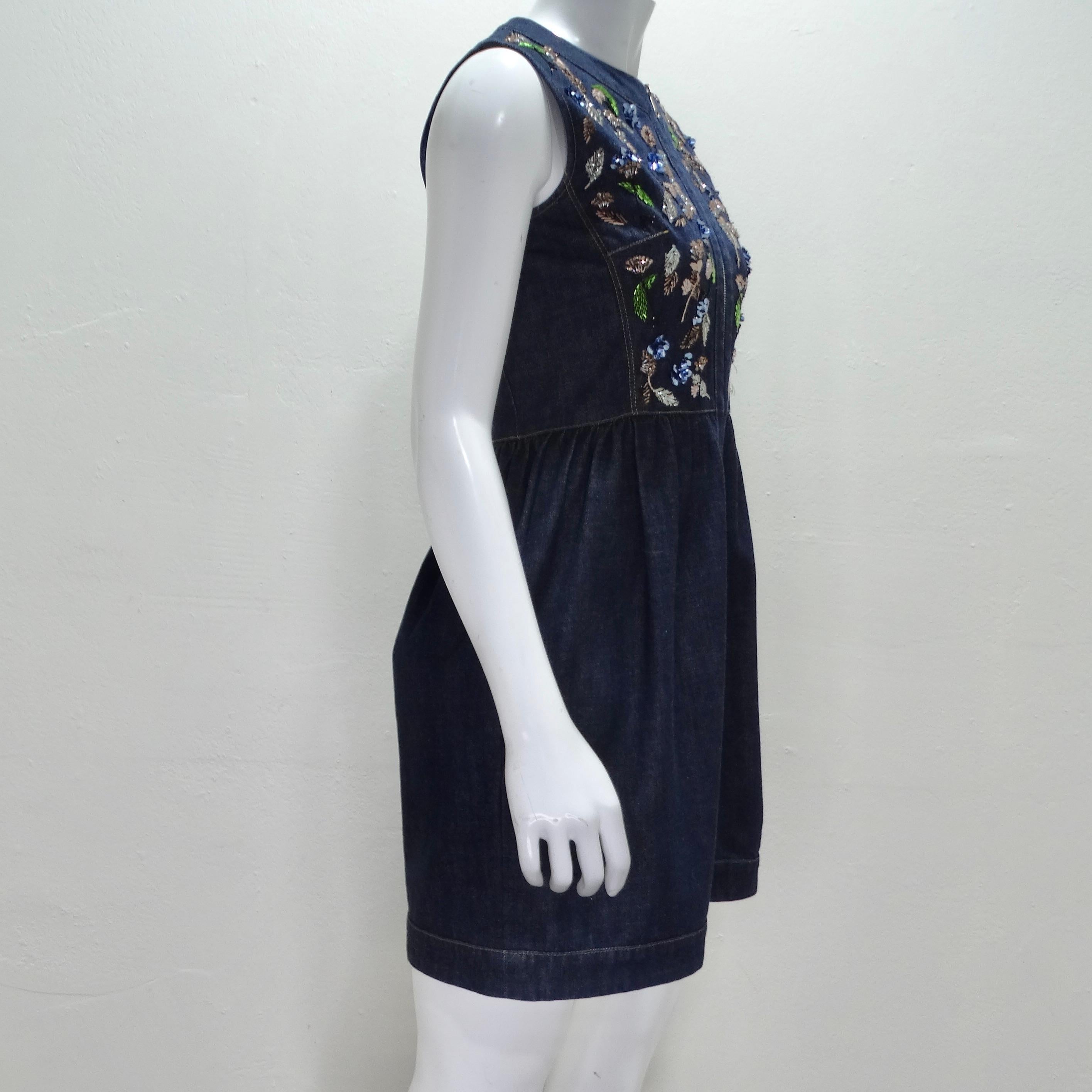 Christian Dior Denim Embroidered Sleeveless Dress For Sale 1