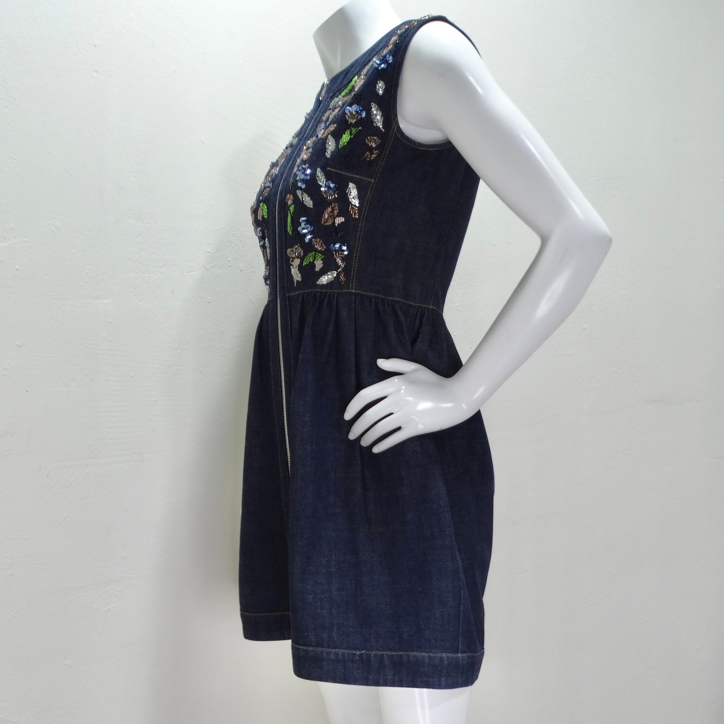 Christian Dior Denim Embroidered Sleeveless Dress For Sale 3