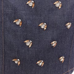 CHRISTIAN DIOR denim glass metal bead embellished high waist midi skirt FR36 S