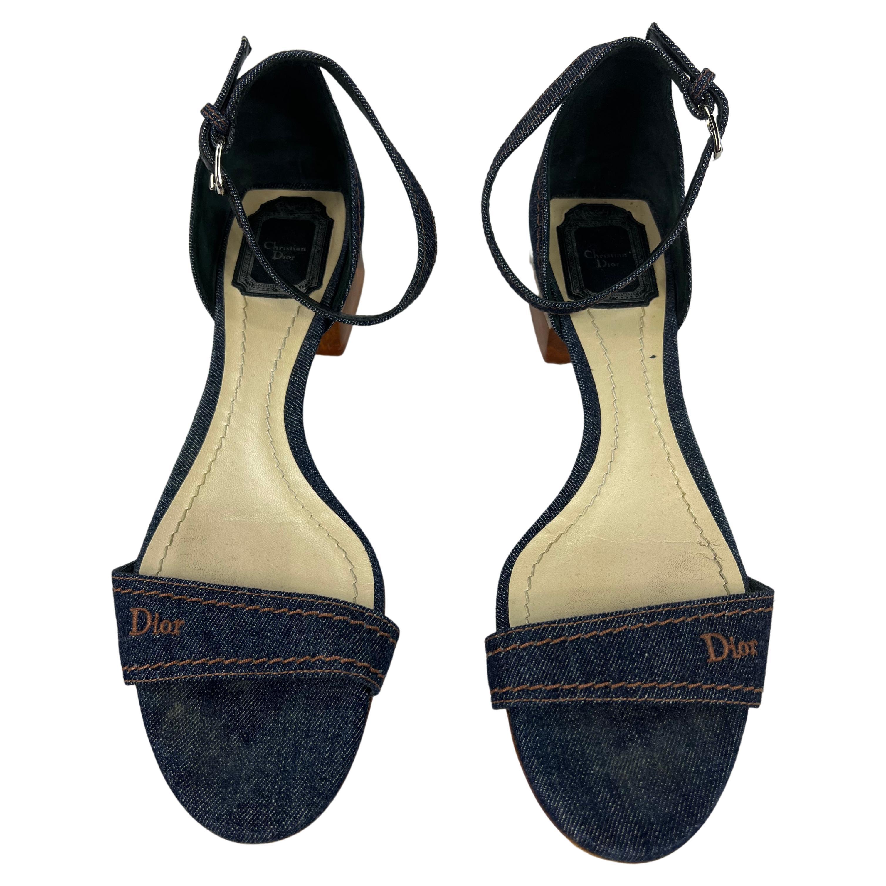 Christian Dior Denim Low Heel Sandals, Size 40 For Sale