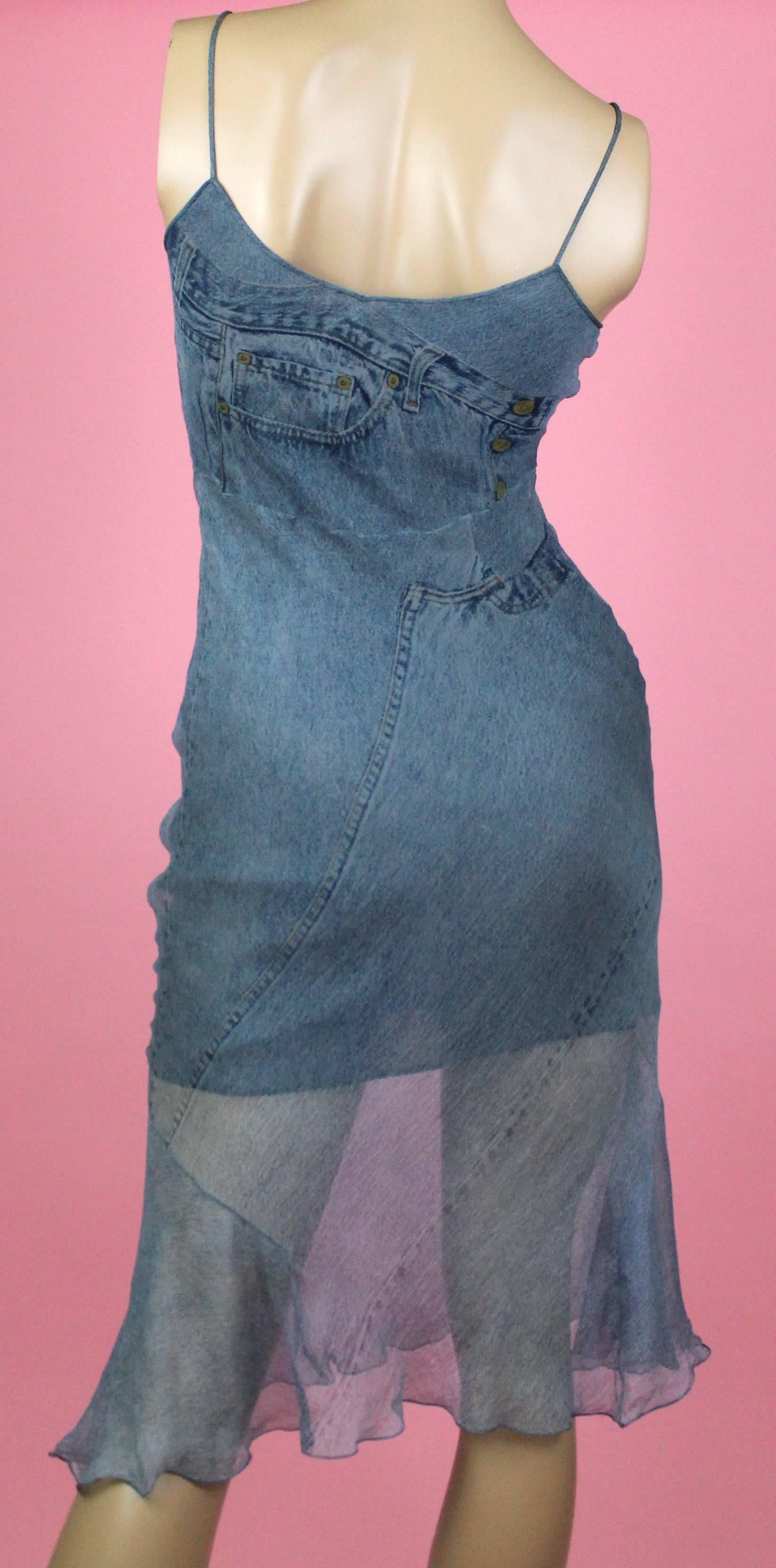 Christian Dior Denim Trompe l'oeil Silk Dress, Spring / Summer 2000  In Excellent Condition In Los Angeles, CA
