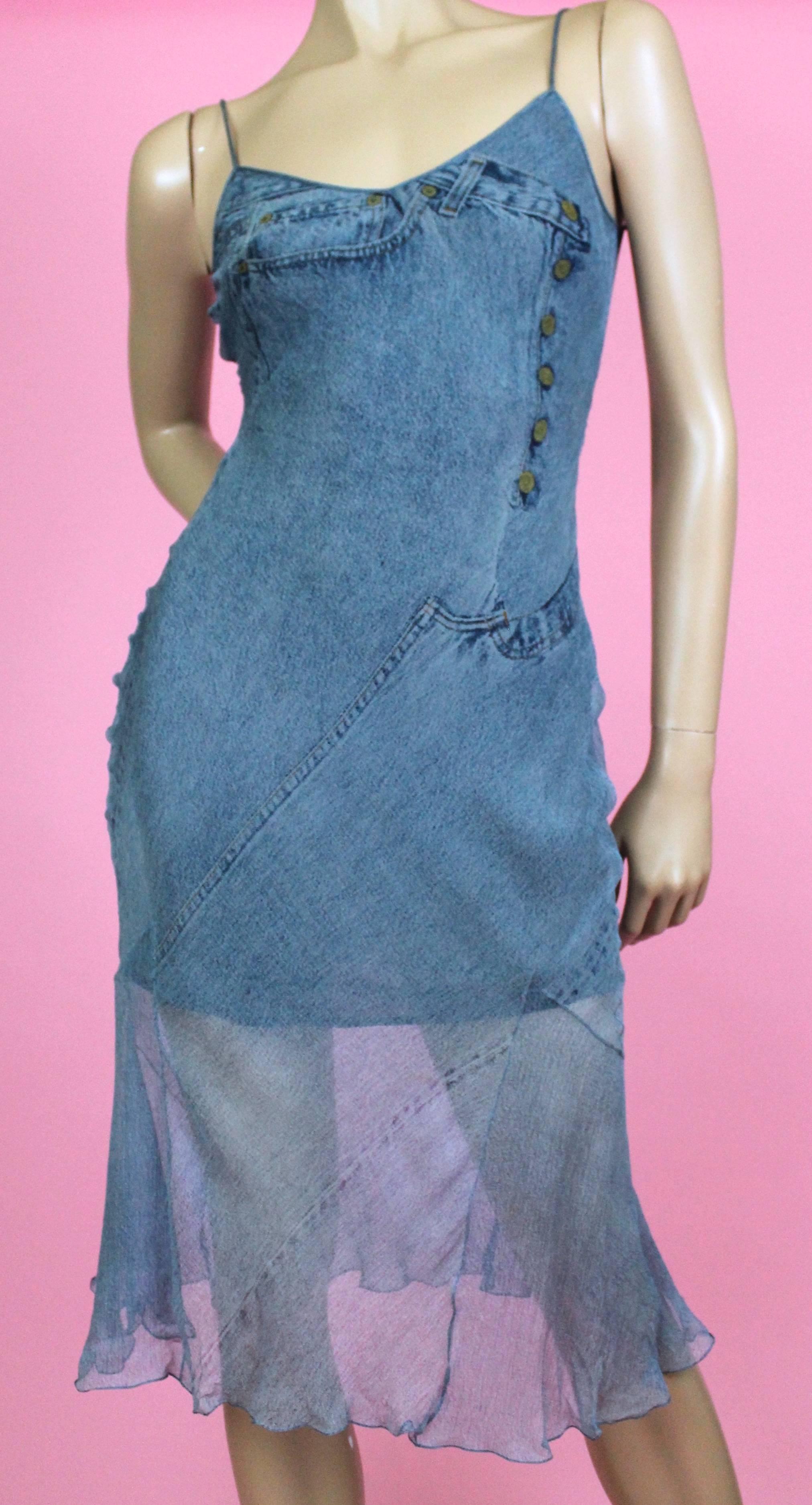 Christian Dior Denim Trompe l'oeil Silk Dress, Spring / Summer 2000  1