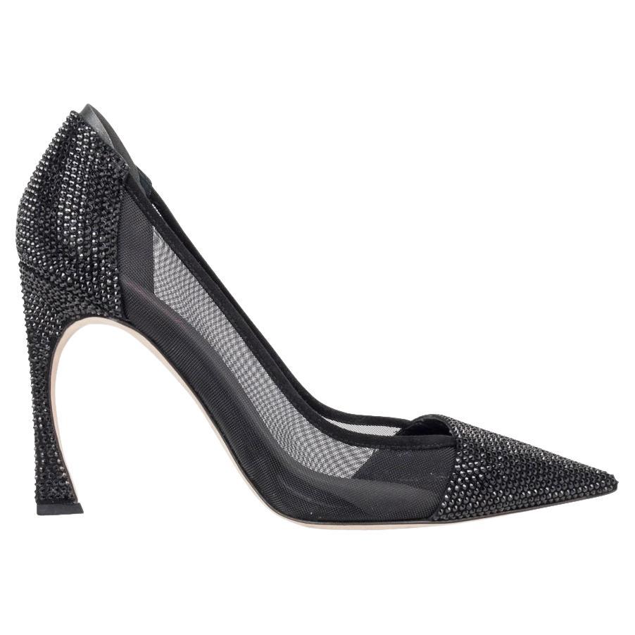 Christian Dior Diamante Beaded and Mesh Pump Black Shoes 40 / 10 Fits 9