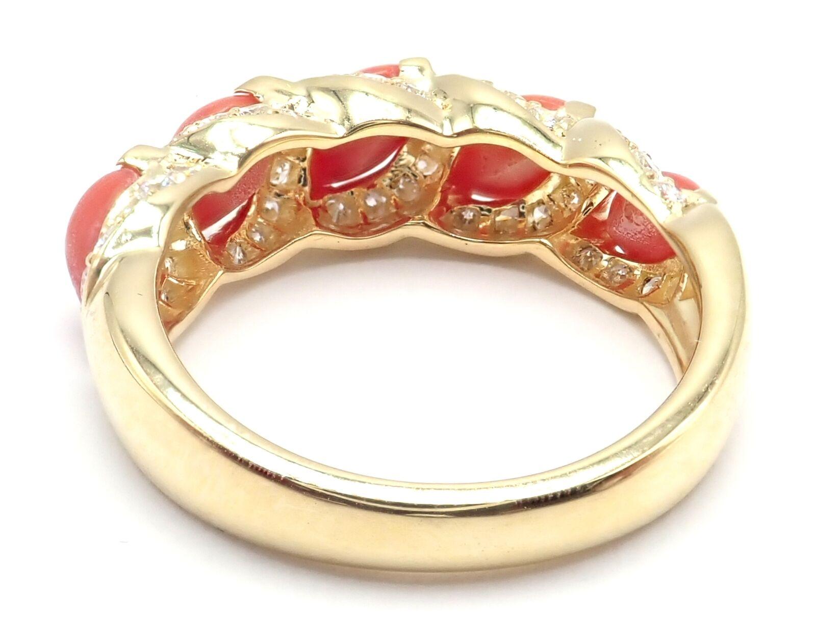 Brilliant Cut Christian Dior Diamond Coral Yellow Gold Band Ring For Sale