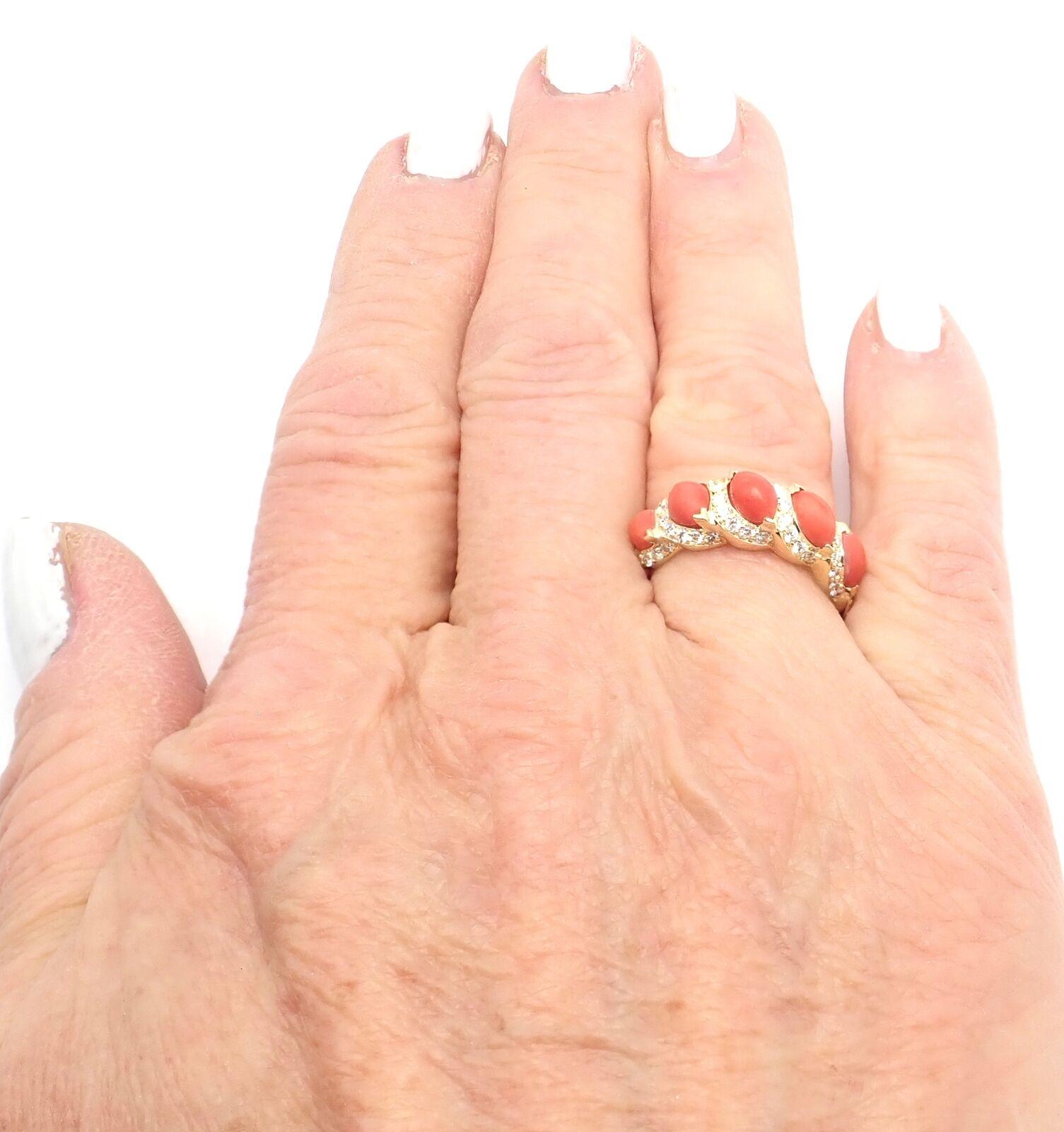 Christian Dior Diamond Coral Yellow Gold Band Ring For Sale 1