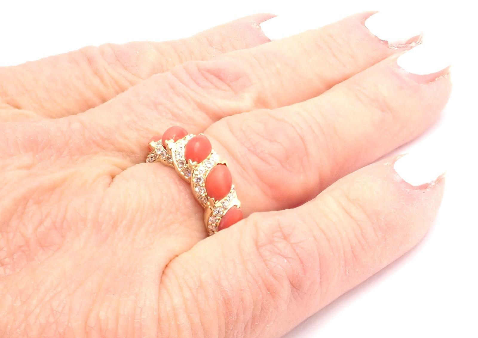 Christian Dior Diamond Coral Yellow Gold Band Ring For Sale 2