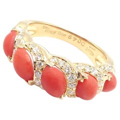 Christian Dior Diamond Coral Yellow Gold Band Ring