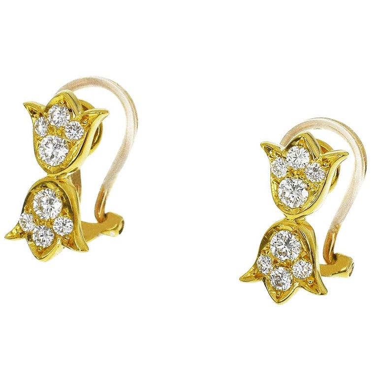 Christian Dior Diamond Earring 18 Karat Yellow Gold For Sale at 1stdibs