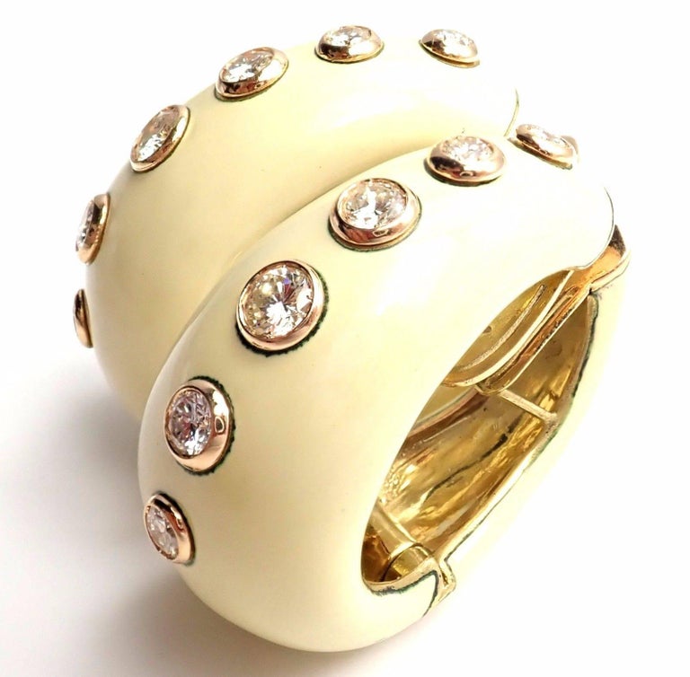 Christian Dior Diamond Enamel Yellow Gold Large Hoop Earrings at 1stDibs