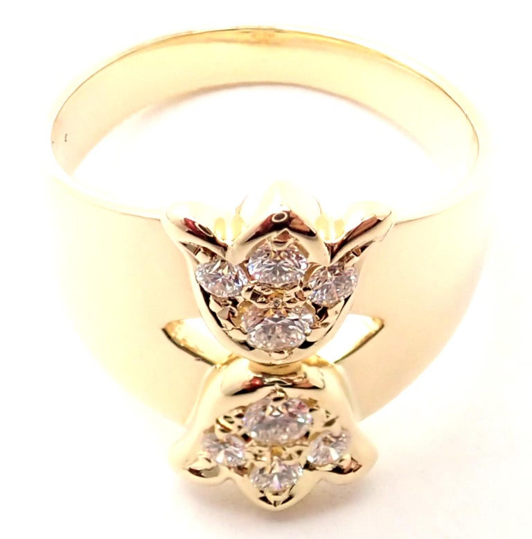 Christian Dior Diamond Flower Tulip Yellow Gold Band Ring For Sale