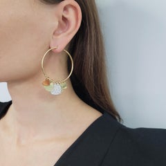 Christian Dior Diamond Heart Pendant Hoop Earrings