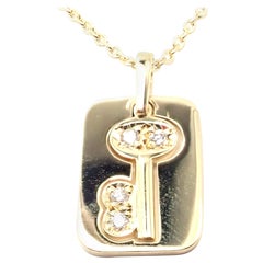 Vintage Christian Dior Diamond Key Yellow Gold Pendant Necklace