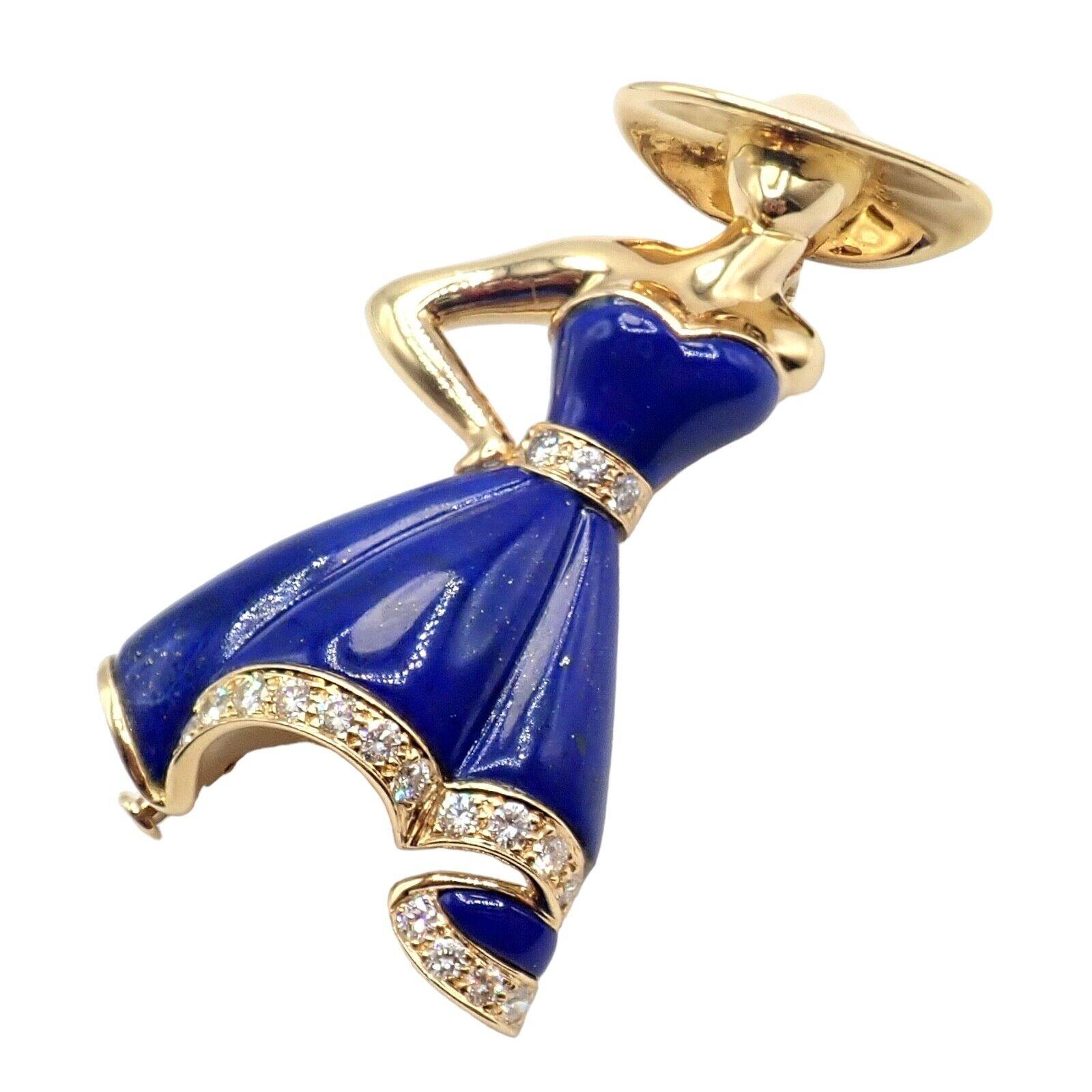 Christian Dior Diamond Lapis Lazuli Yellow Gold Lady Dior Brooch Pendant For Sale 4