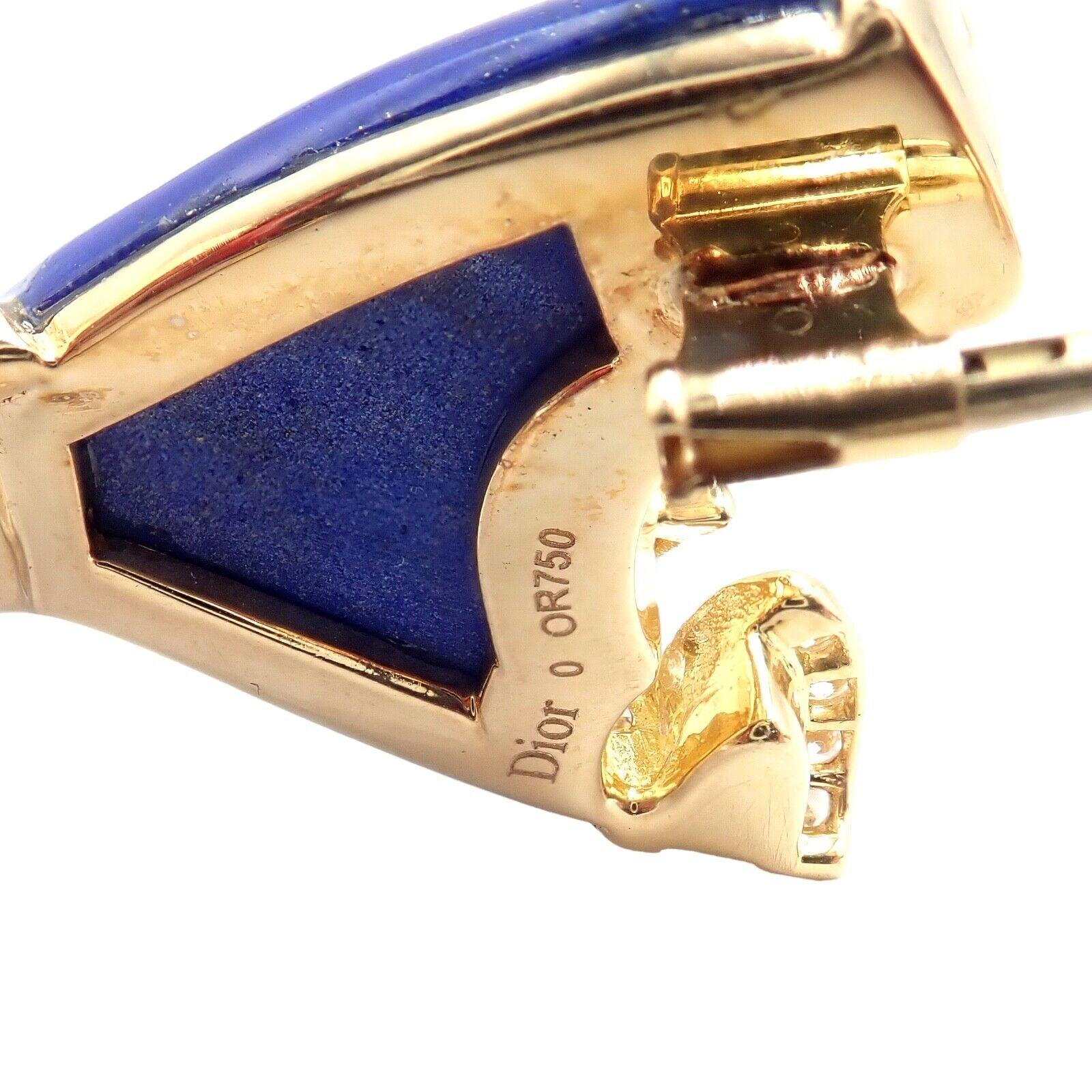 Brilliant Cut Christian Dior Diamond Lapis Lazuli Yellow Gold Lady Dior Brooch Pendant For Sale