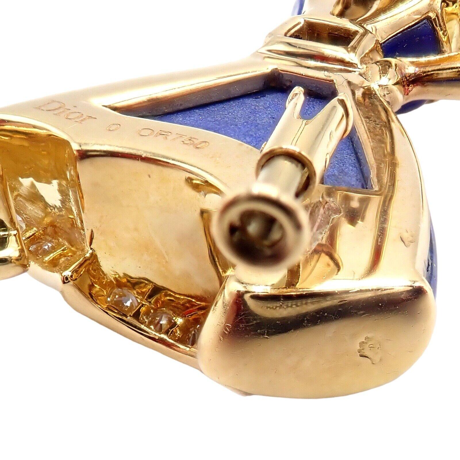 Christian Dior Diamond Lapis Lazuli Yellow Gold Lady Dior Brooch Pendant In Excellent Condition For Sale In Holland, PA