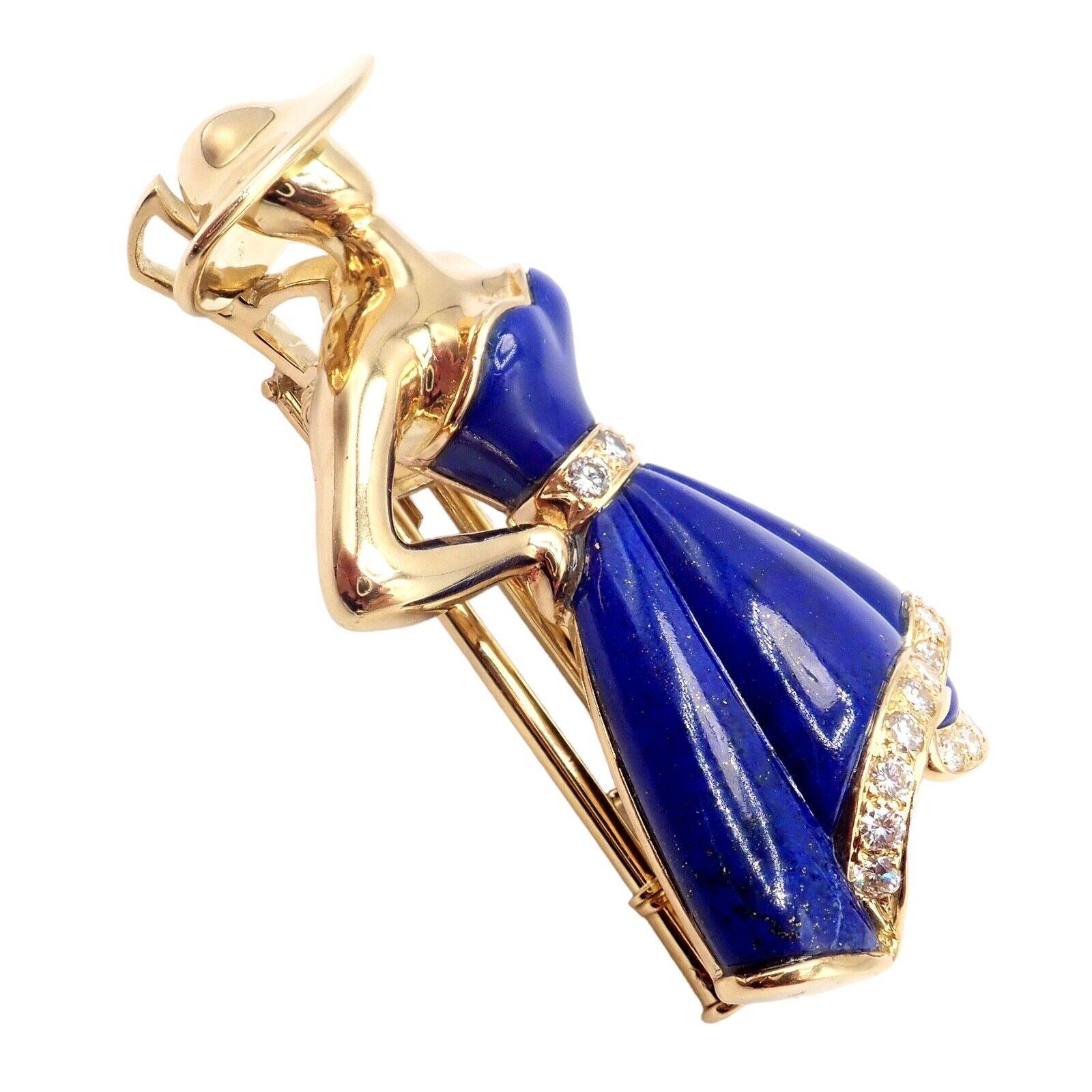 Christian Dior Diamond Lapis Lazuli Yellow Gold Lady Dior Brooch Pendant For Sale 1