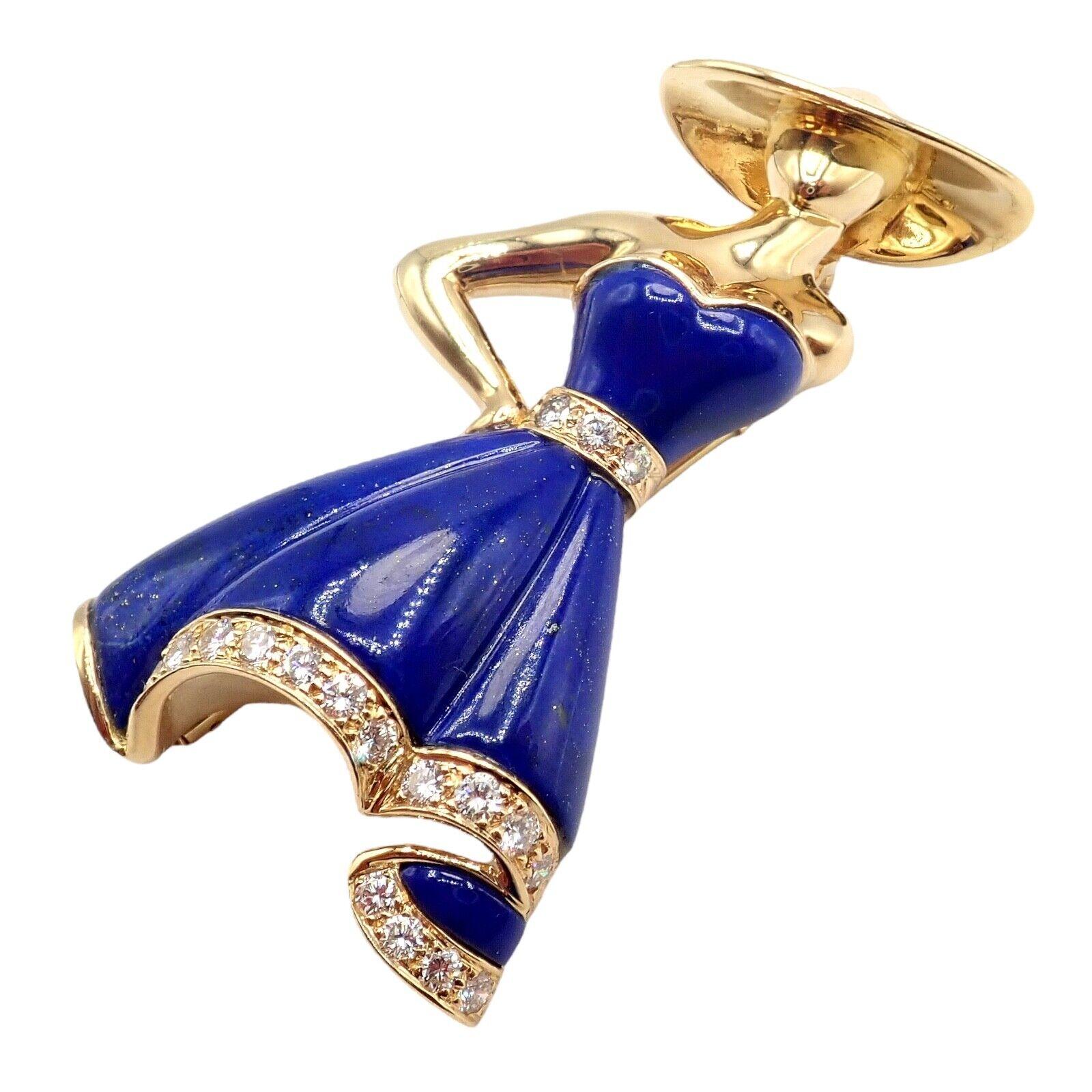 Christian Dior Diamond Lapis Lazuli Yellow Gold Lady Dior Brooch Pendant For Sale 2