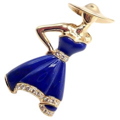 Christian Dior Pendentif broche Lady Dior en or jaune, lapis-lazuli et diamants