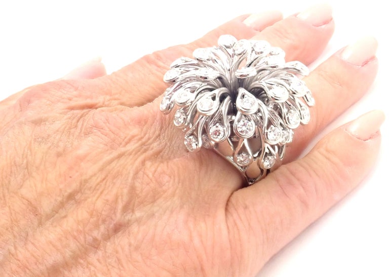 Christian Dior Diamond Large Flower White Gold Ring For Sale at