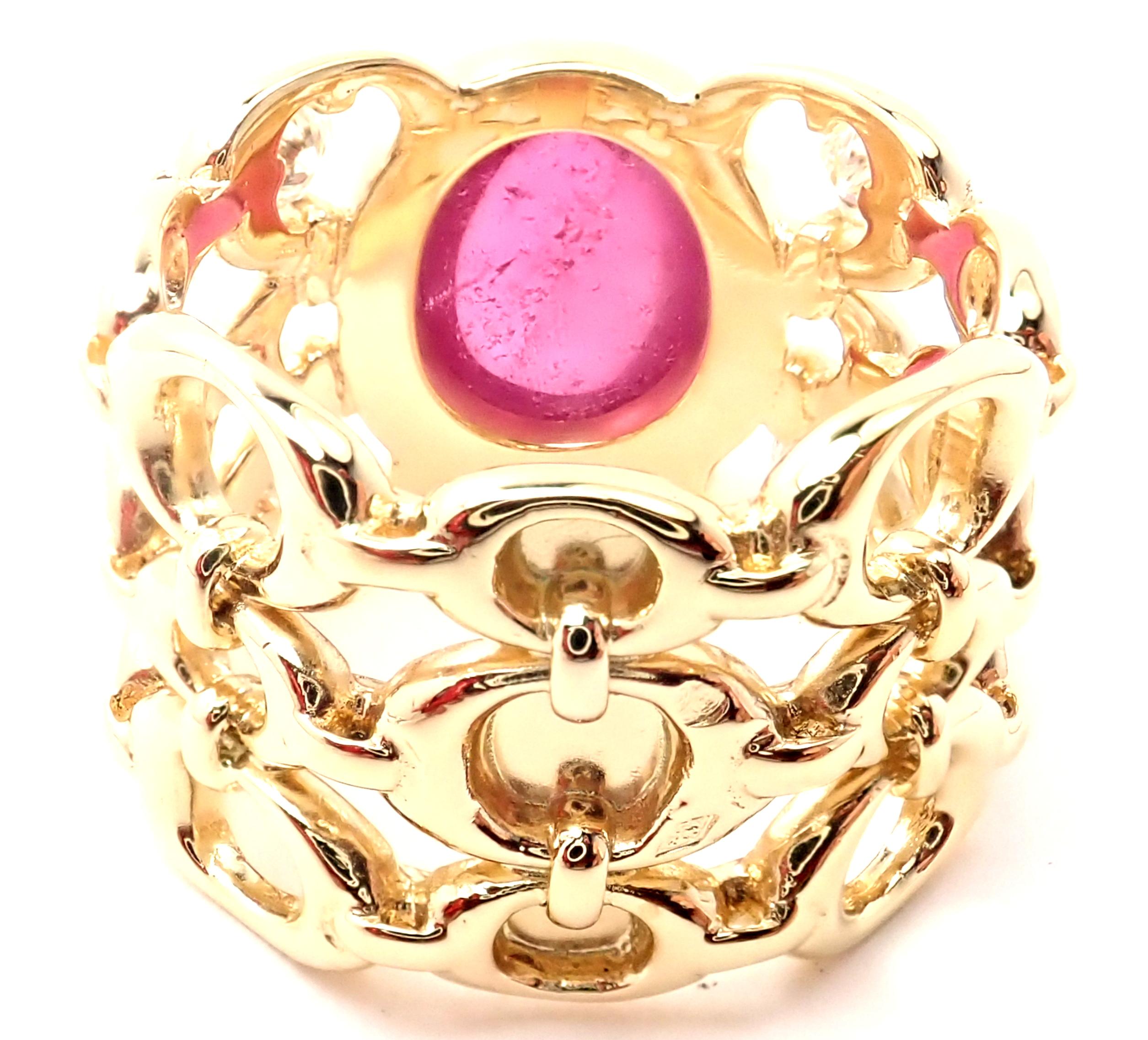 Brilliant Cut Christian Dior Diamond Large Pink Tourmaline Yellow Gold Band Ring For Sale