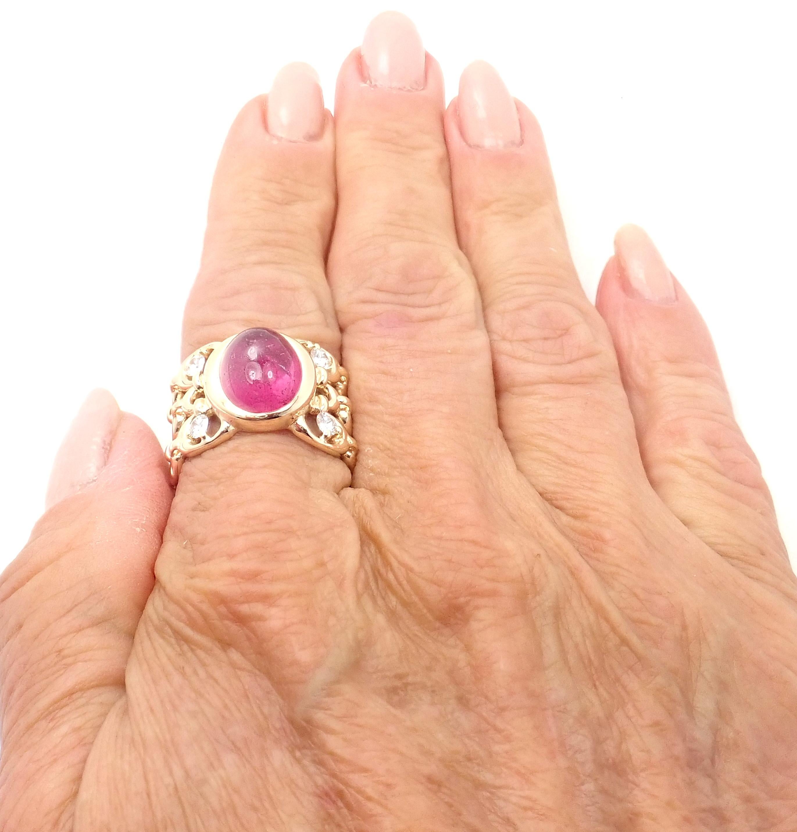 Christian Dior Diamond Large Pink Tourmaline Yellow Gold Band Ring For Sale 1
