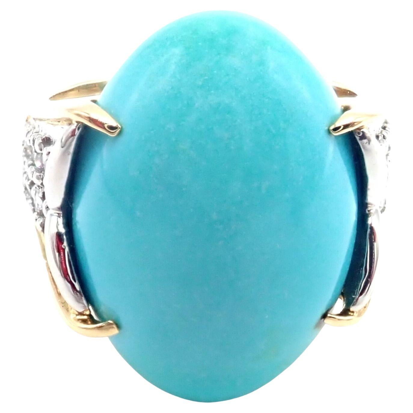Christian Dior Diamond Large Turquoise Yellow Gold and Platinum Ring