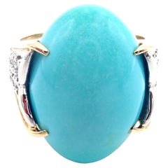 Christian Dior Diamond Large Turquoise Yellow Gold and Platinum Ring