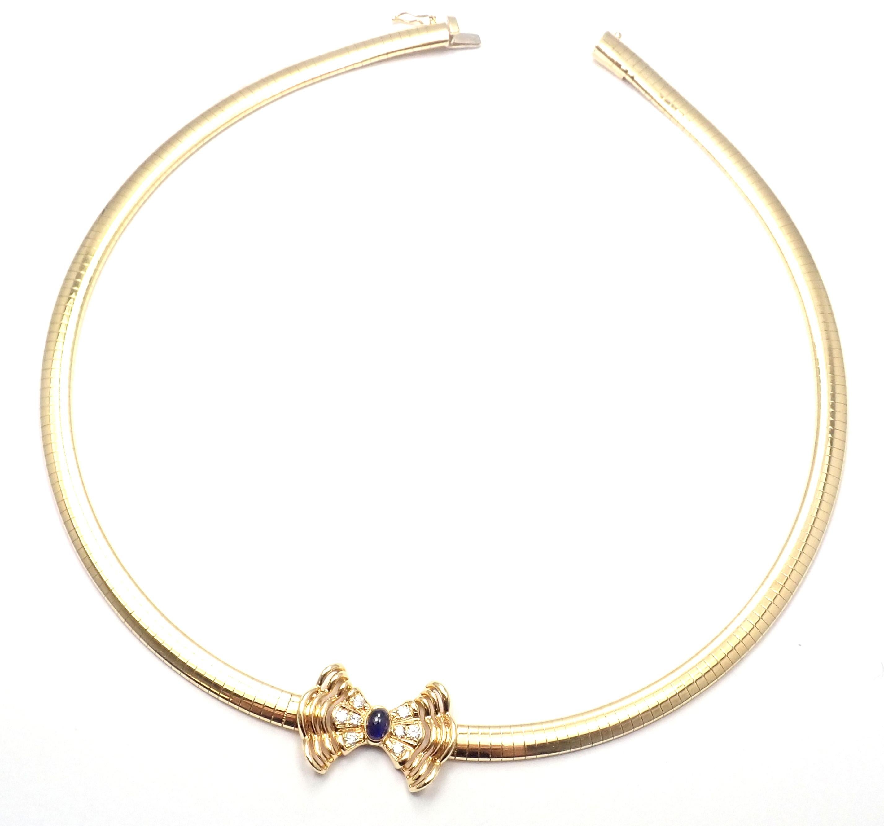 Christian Dior Diamond Sapphire Bow Yellow Gold Necklace In Excellent Condition For Sale In Holland, PA