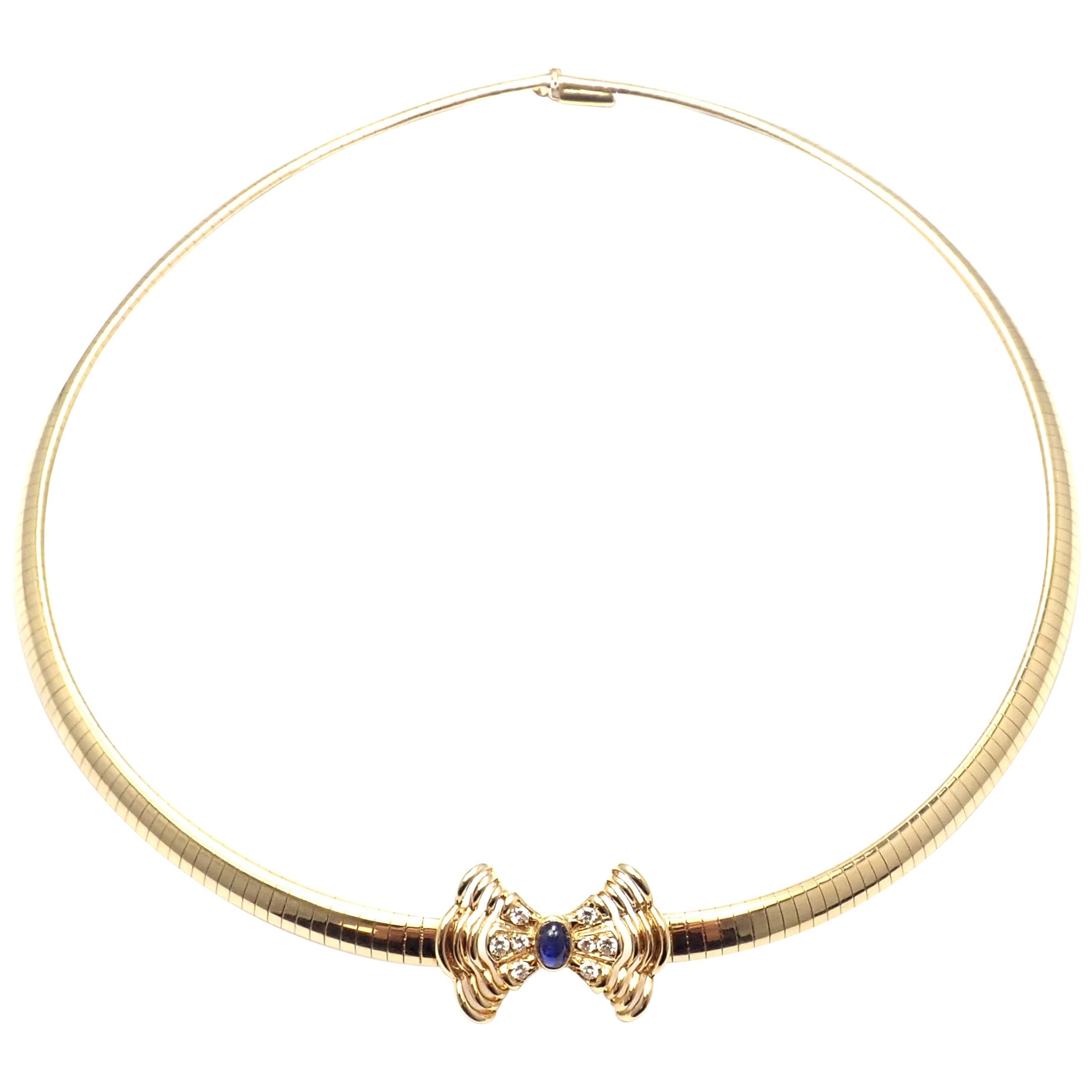 Christian Dior Diamond Sapphire Bow Yellow Gold Necklace For Sale