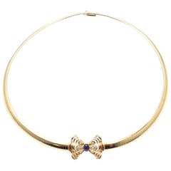 Christian Dior Diamond Sapphire Bow Yellow Gold Necklace