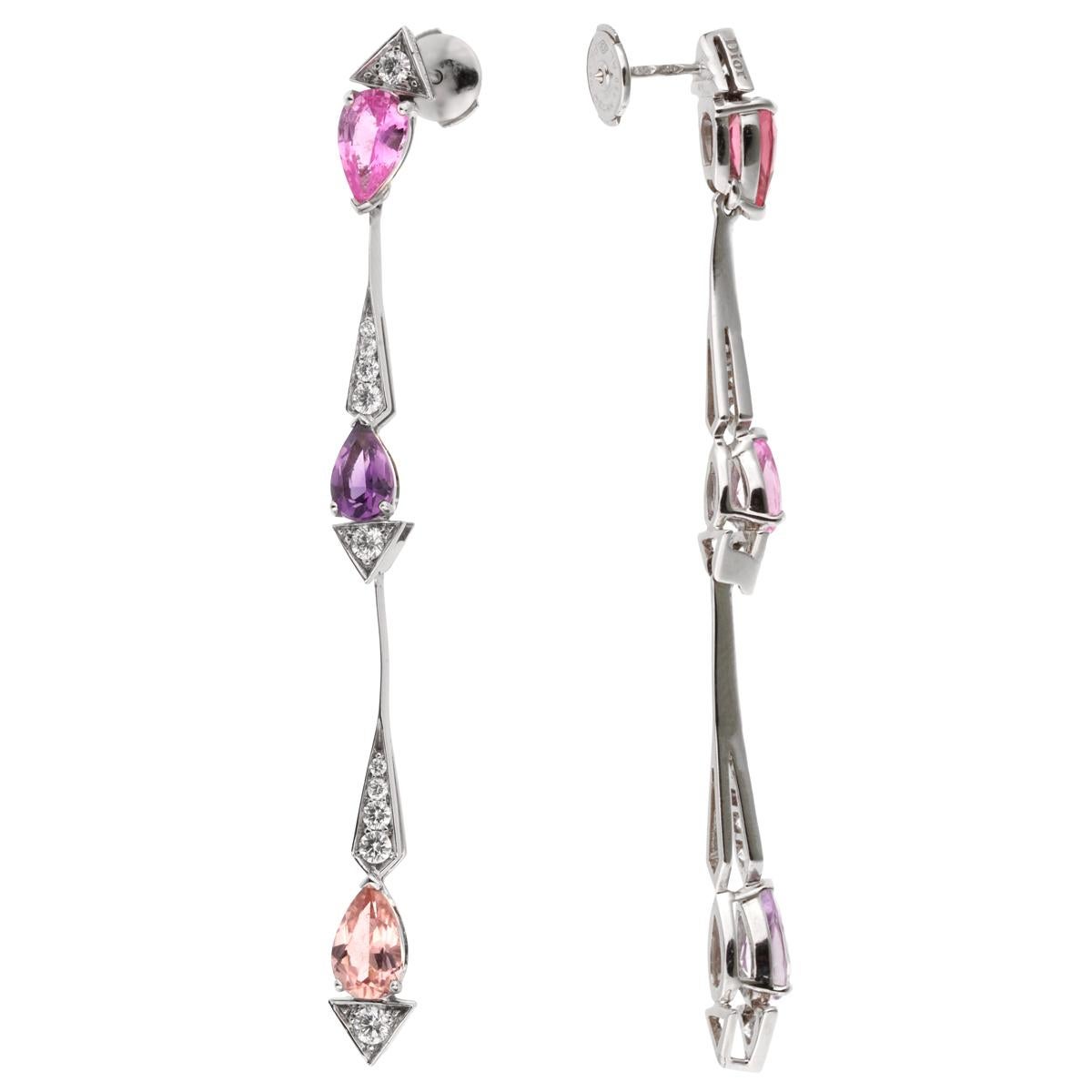 Christian Dior Diamant-Saphir-Tropfen-Ohrringe (Gemischter Schliff) im Angebot