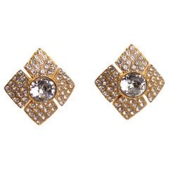 Used Christian Dior Diamond-Shaped Jeweled Clip Earrings