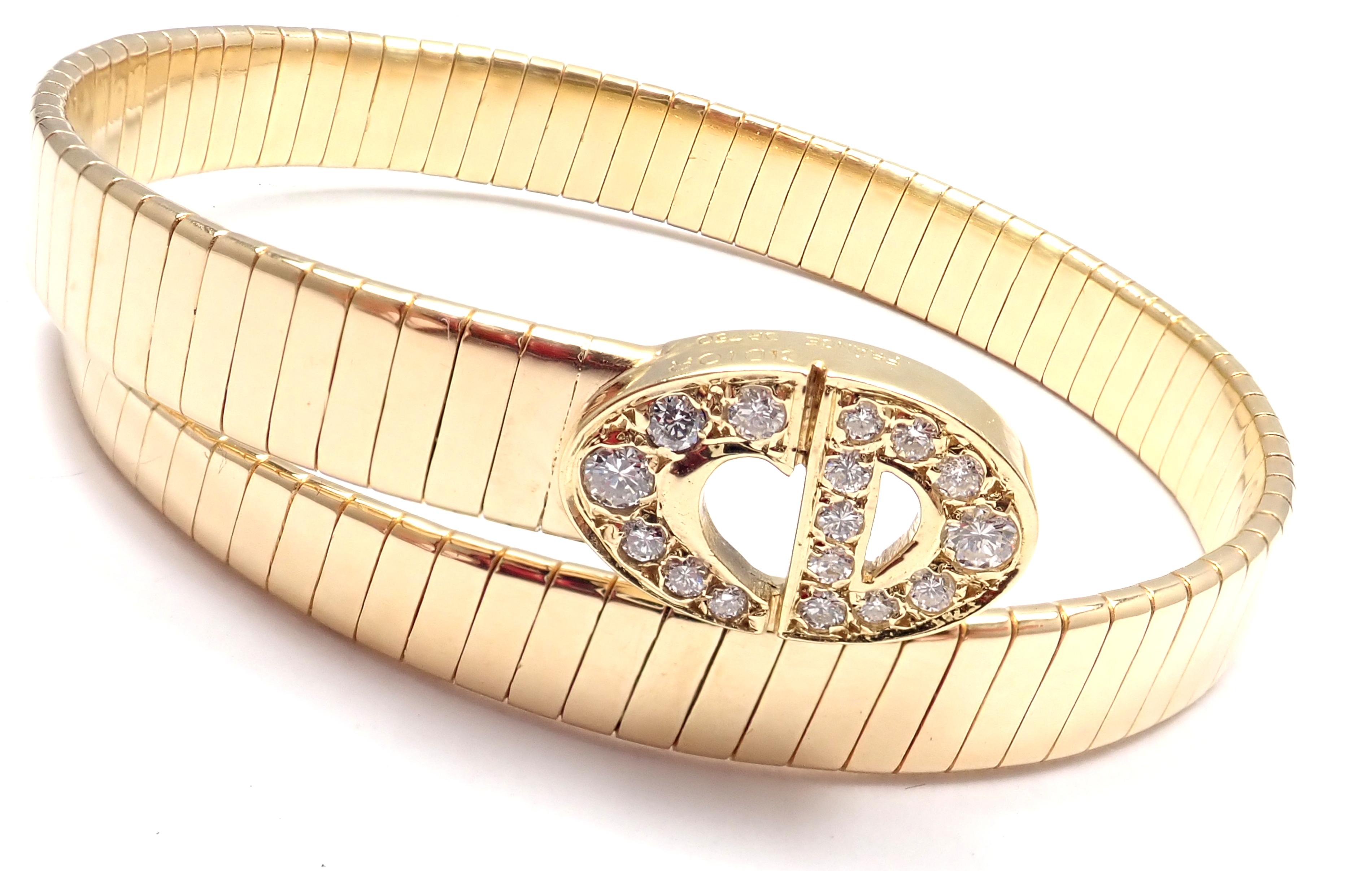 Brilliant Cut Christian Dior Diamond Snake Coil Yellow Gold Bracelet