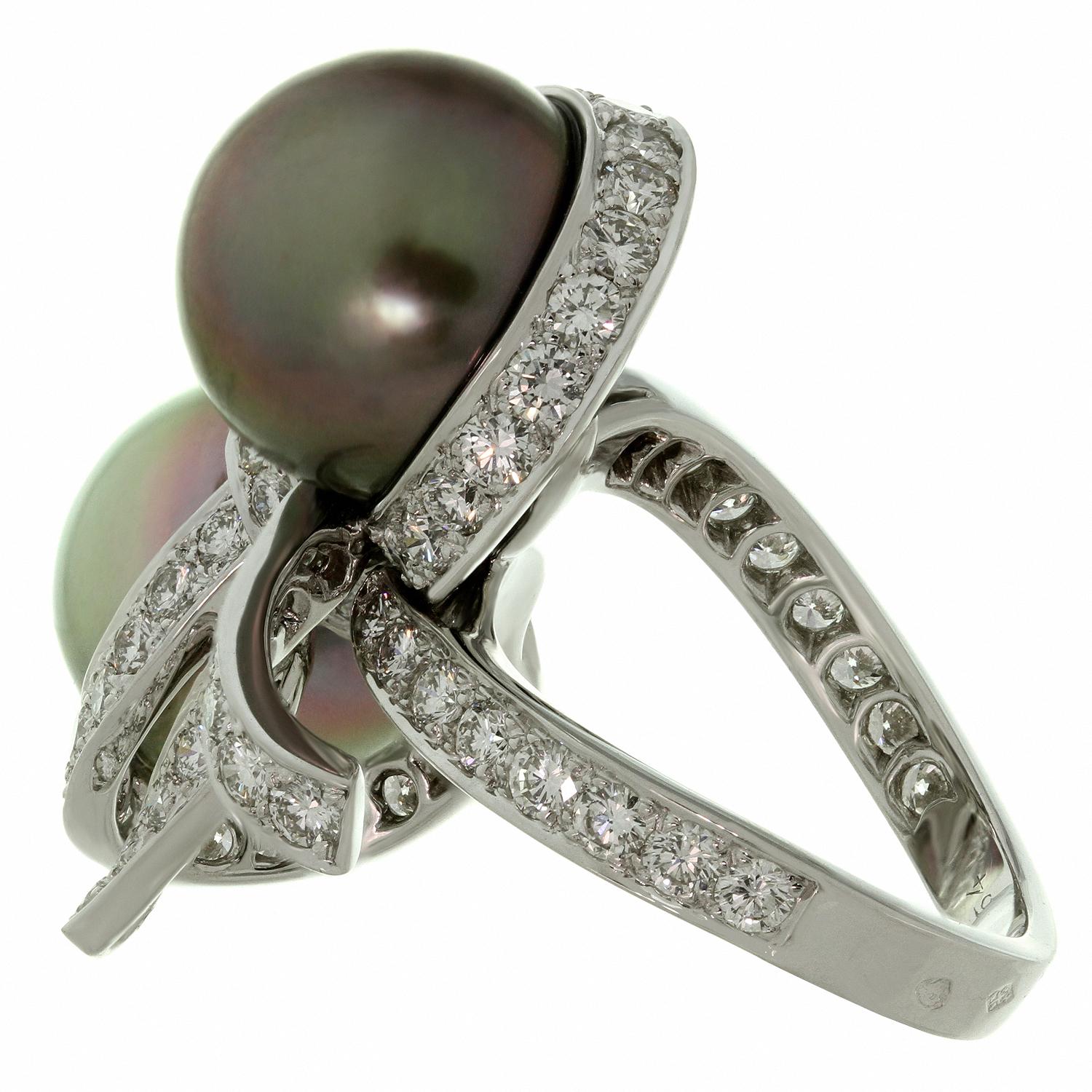Women's Christian Dior Diamond Tahitian Pearl White Gold Caprice Ring