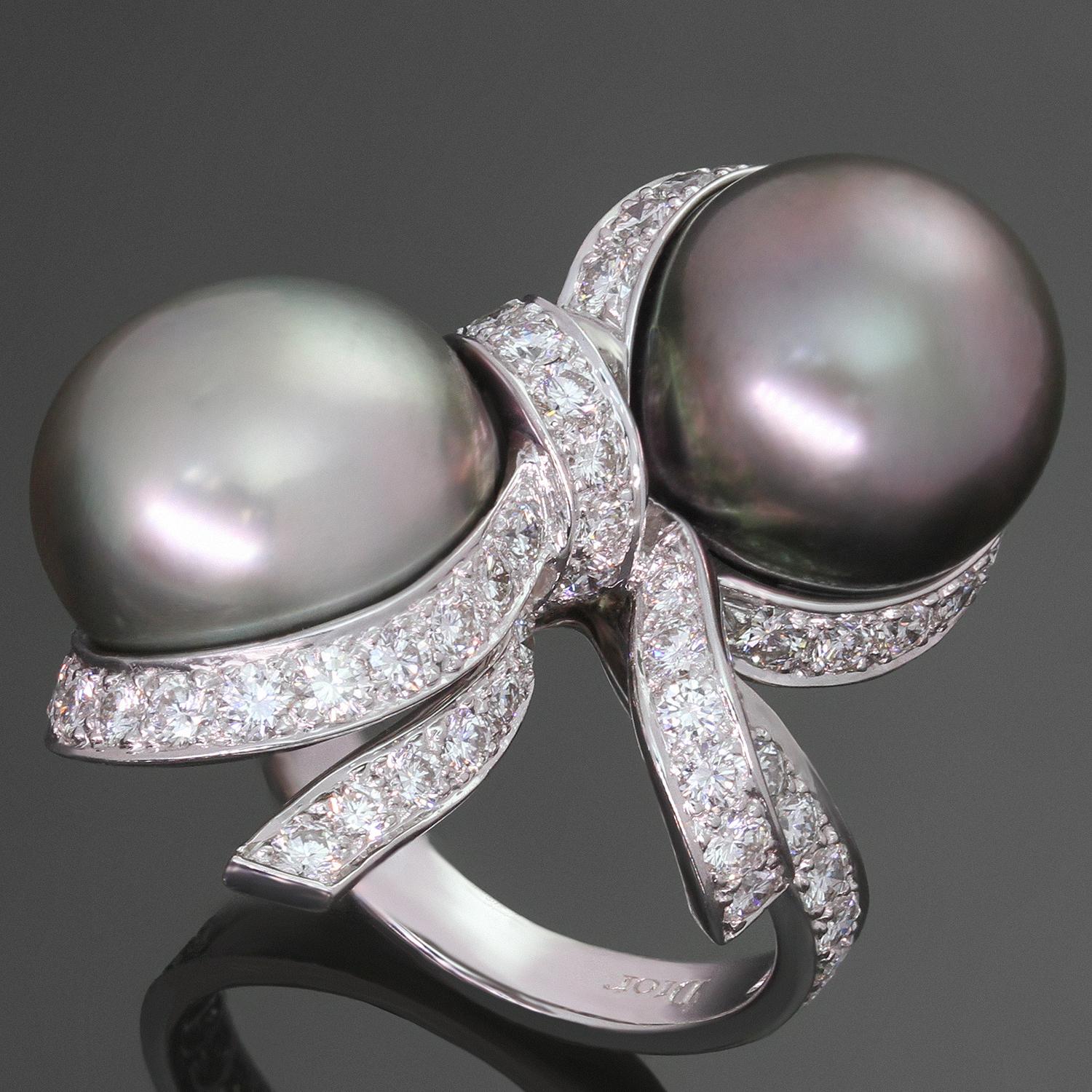Christian Dior Diamond Tahitian Pearl White Gold Caprice Ring 2