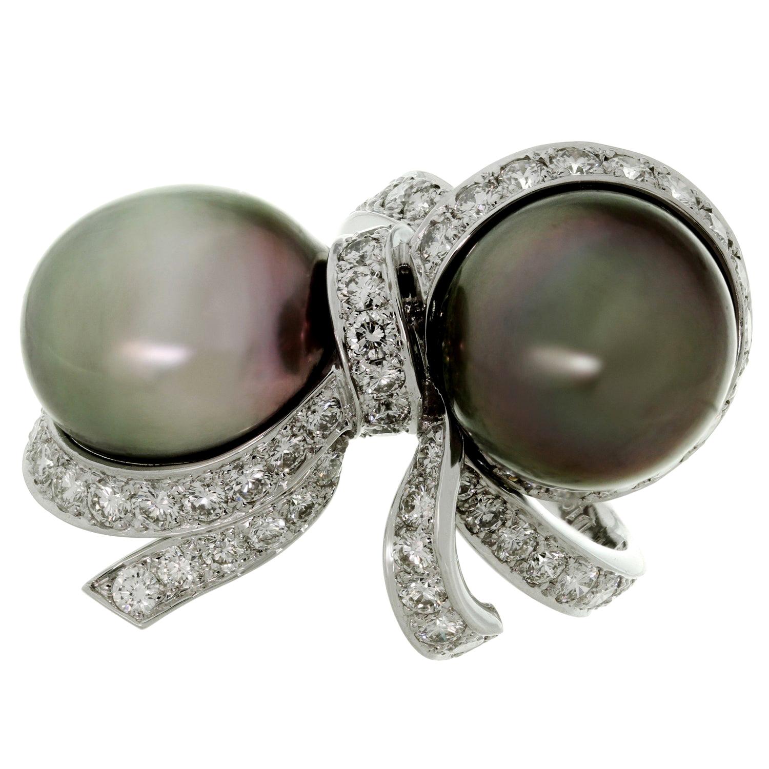 Christian Dior Diamond Tahitian Pearl White Gold Caprice Ring