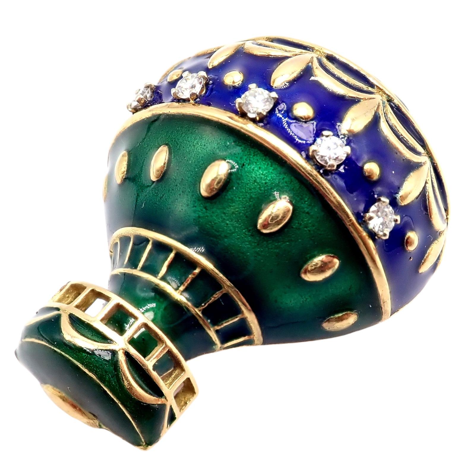 Brilliant Cut Christian Dior Diamond Yellow Gold Enamel Balloon Jules Verne Brooch For Sale