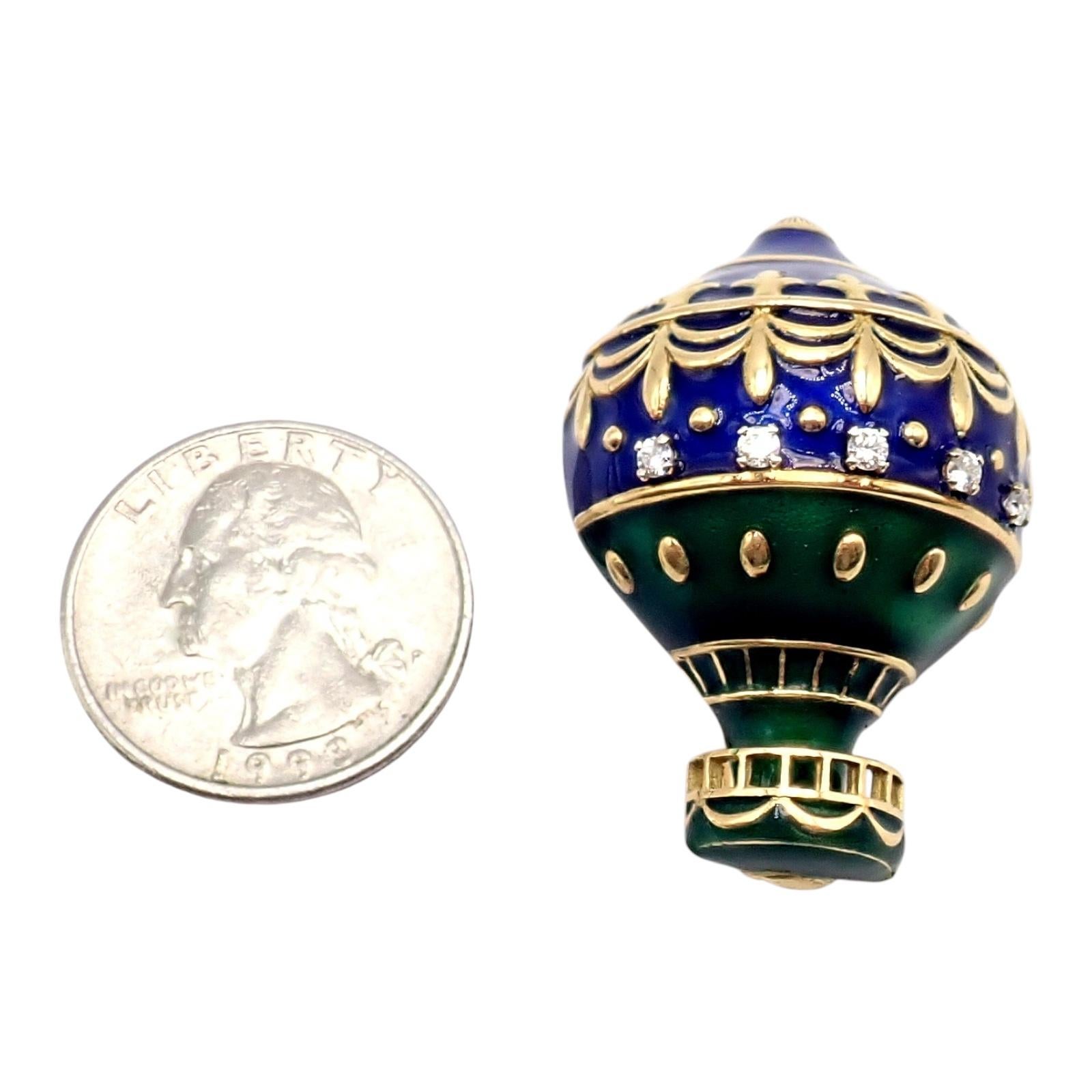 Christian Dior Diamond Yellow Gold Enamel Balloon Jules Verne Brooch For Sale 3