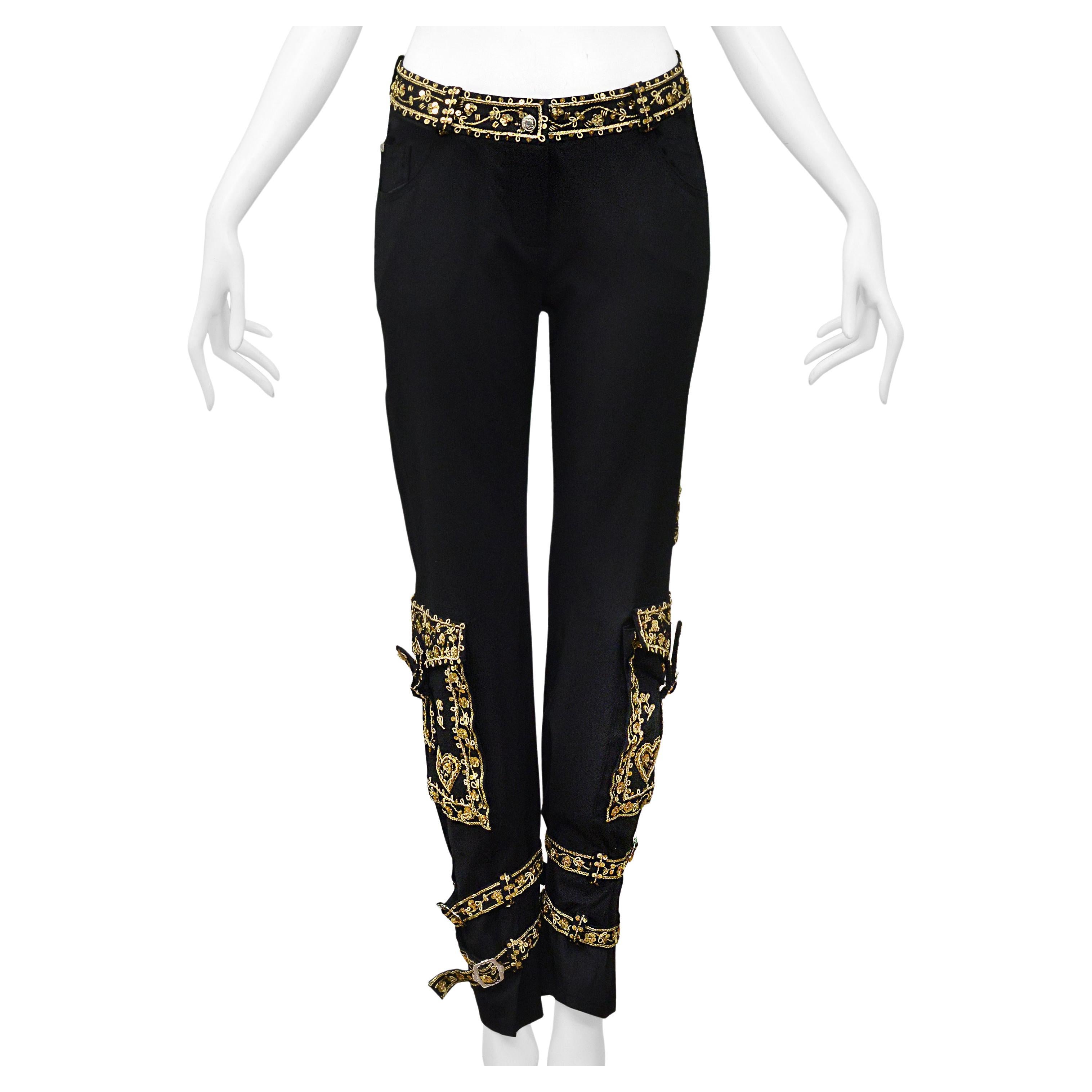 Christian Dior Dior Black Cargo Pants With Gold Sequins & Applique