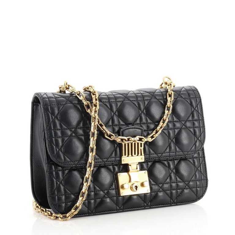 Dior Small Dioraddict Flap Bag in Cannage Lambskin-Black