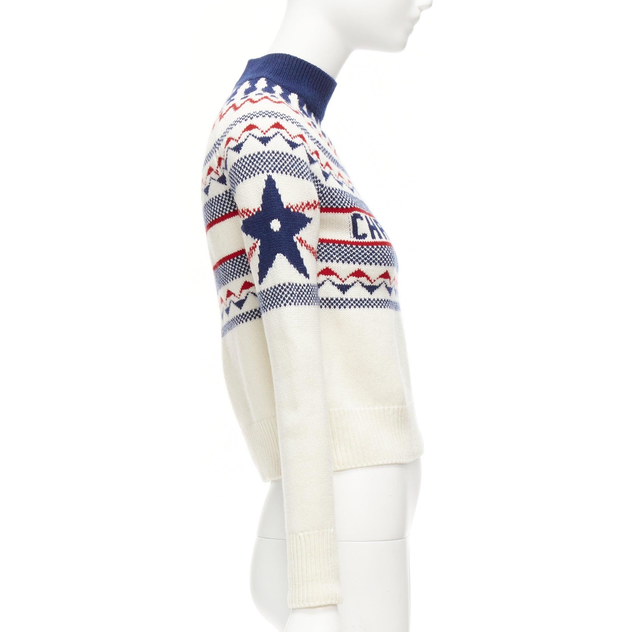 CHRISTIAN DIOR Dioralps cream wool cashmere logo star fairisle sweater FR34 XS In Excellent Condition In Hong Kong, NT