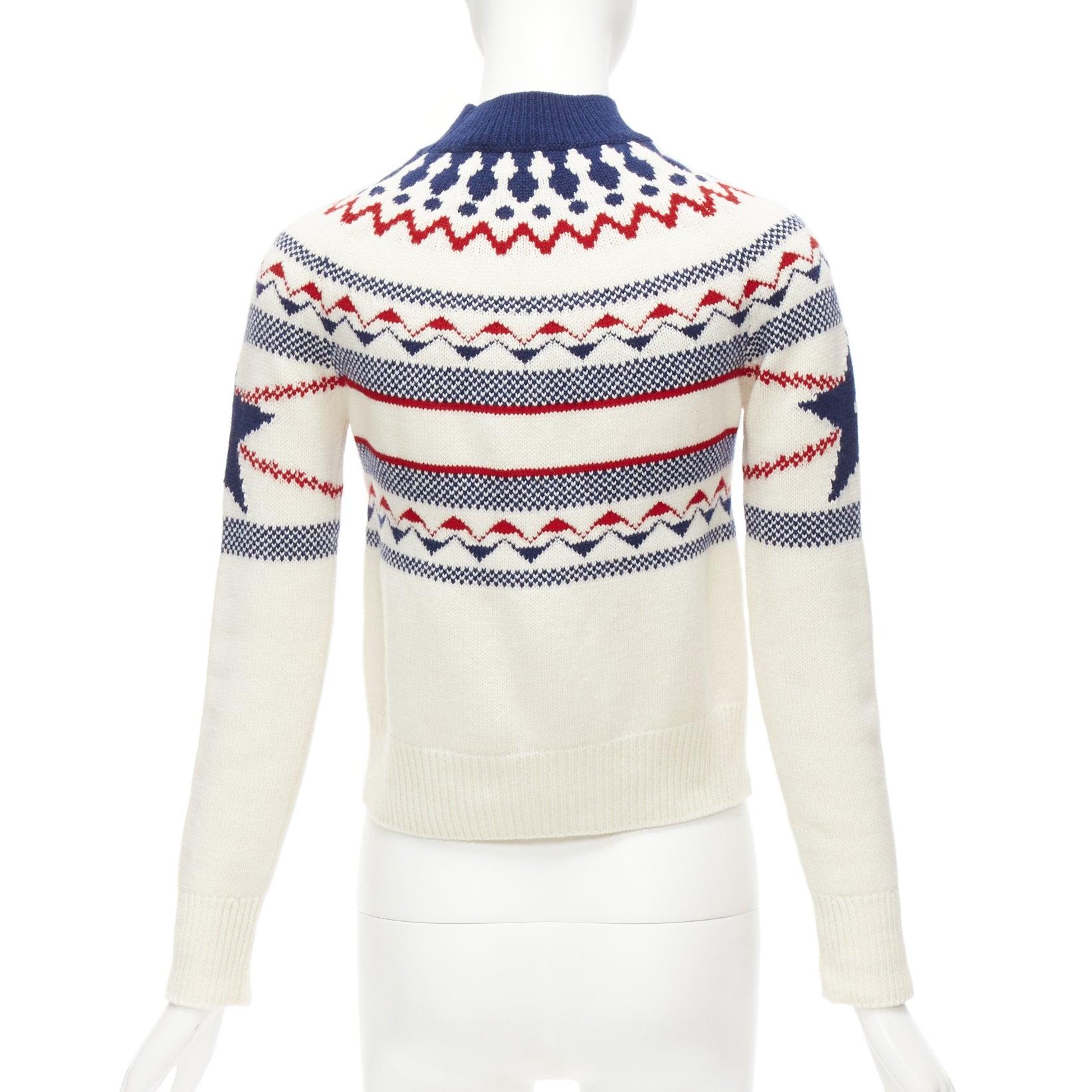 Women's CHRISTIAN DIOR Dioralps cream wool cashmere logo star fairisle sweater FR34 XS
