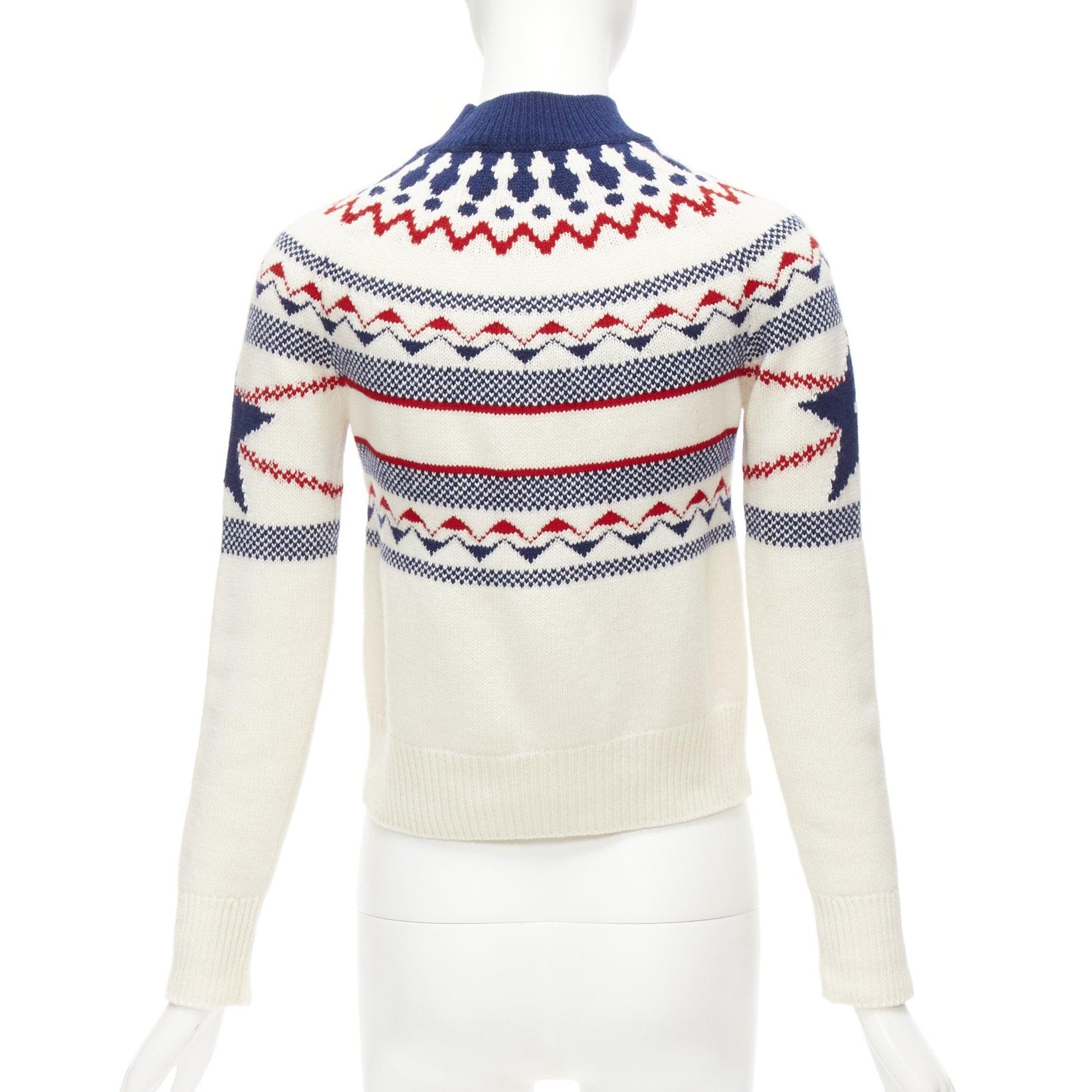 CHRISTIAN DIOR Dioralps cream wool cashmere logo star fairisle sweater FR34 XS For Sale 1