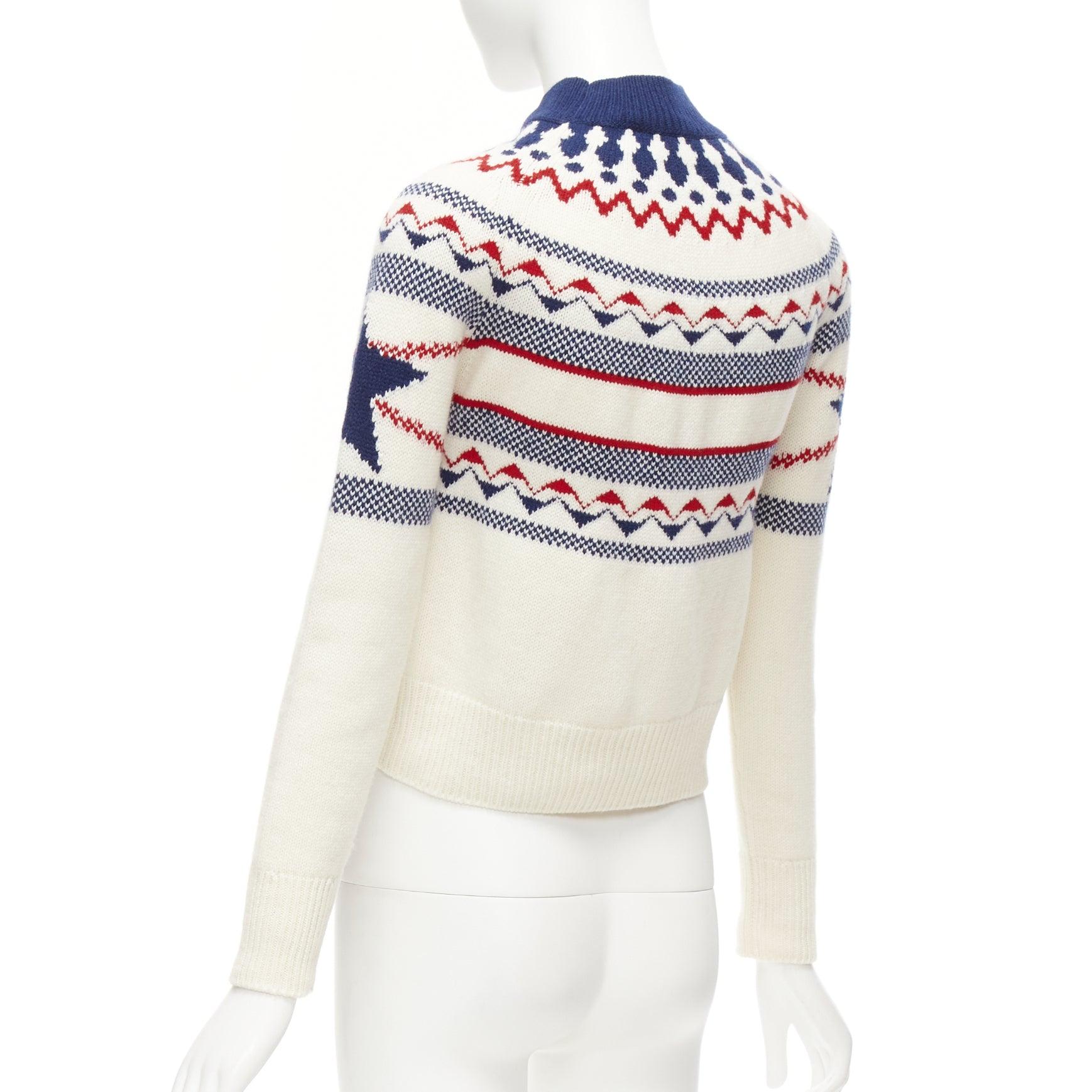 CHRISTIAN DIOR Dioralps cream wool cashmere logo star fairisle sweater FR34 XS 1